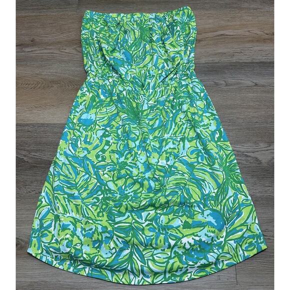 Lilly Pulitzer Windsor Strapless Mini Dress SMALL Fresh Citrus Green Pima Cotton - Picture 9 of 9
